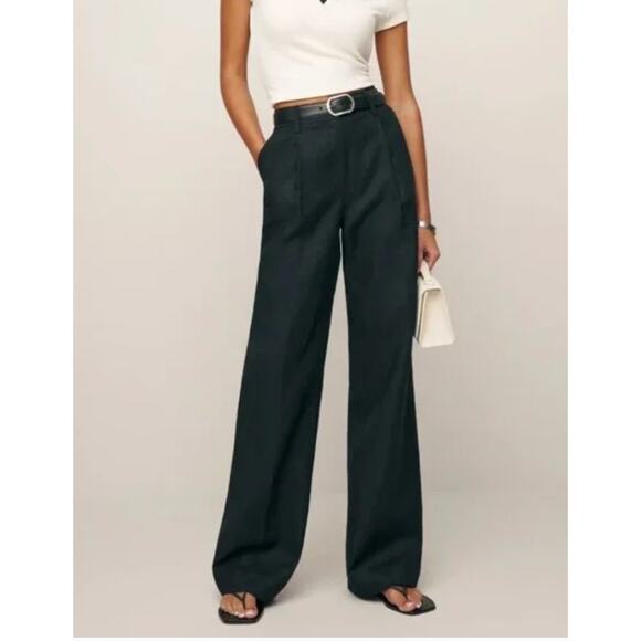 Reformation Alex Linen Pants Pleated-Front Wide Leg High Rise 4 Petite NWT - Picture 2 of 11